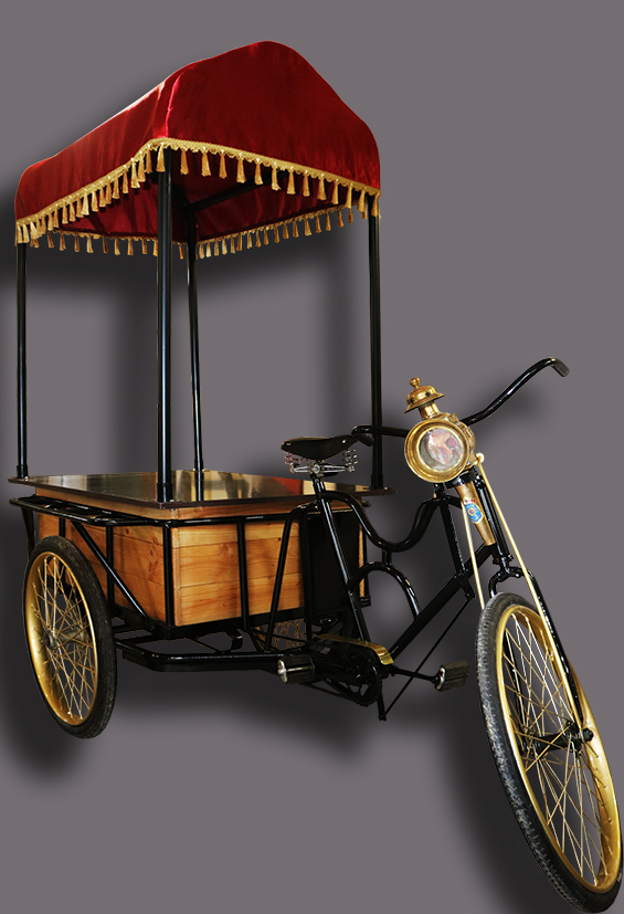 Asiatische Rikscha , 3 Räder, funktional, mit Ablagefläche_ B-2,60 H-2,10 T-1,10 (Maße Ablagefläche: B-1,20 T-1,10) 